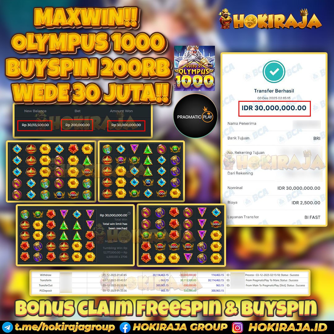 HOKIRAJA JACKPOT SLOT GATES OF OLYMPUS 1000 RP 30.000.000 ID : WIN***